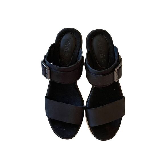 Timberland Womens Black White Slide Wedge Heel Sandal Size 8.5 - Picture 11 of 11